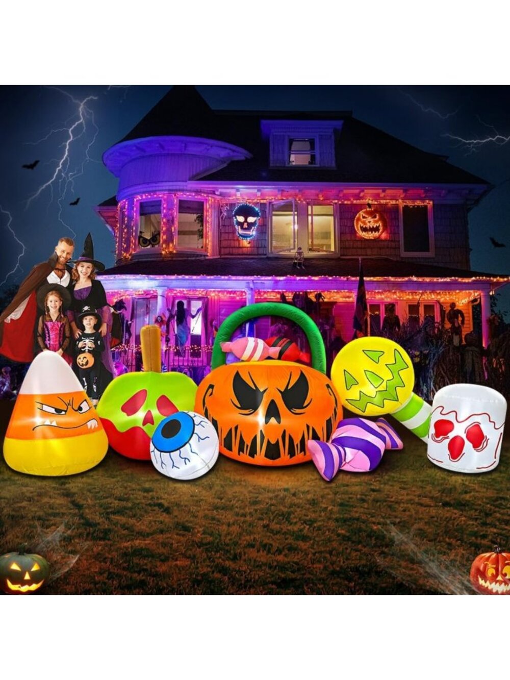 10FT Inflatable Halloween Decorations - Pumpkin & Ghost Combo for Yard Garden